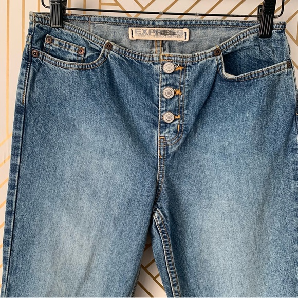 Express Vintage Low Rise exposed Button Fly Hipster Flare Jeans Y2K 2000s 3/4 - Picture 6 of 10